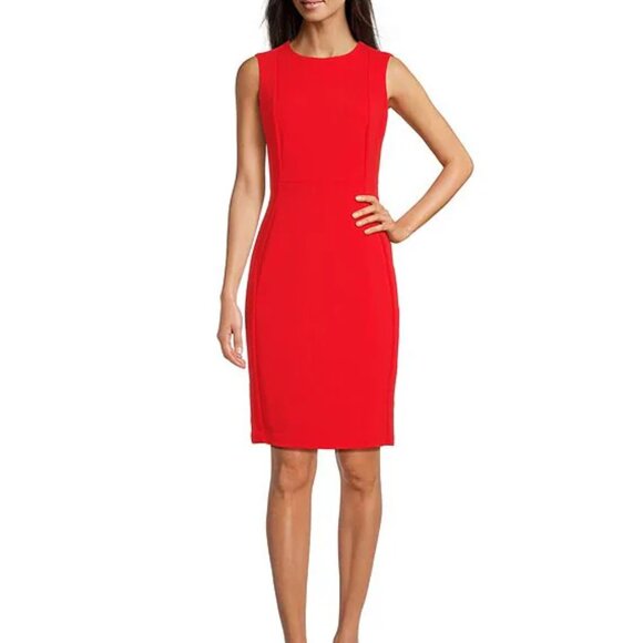 Calvin Klein | Bright Red Exposed Zip Scuba Stretch Sheath Dress 10 - Picture 1 of 5